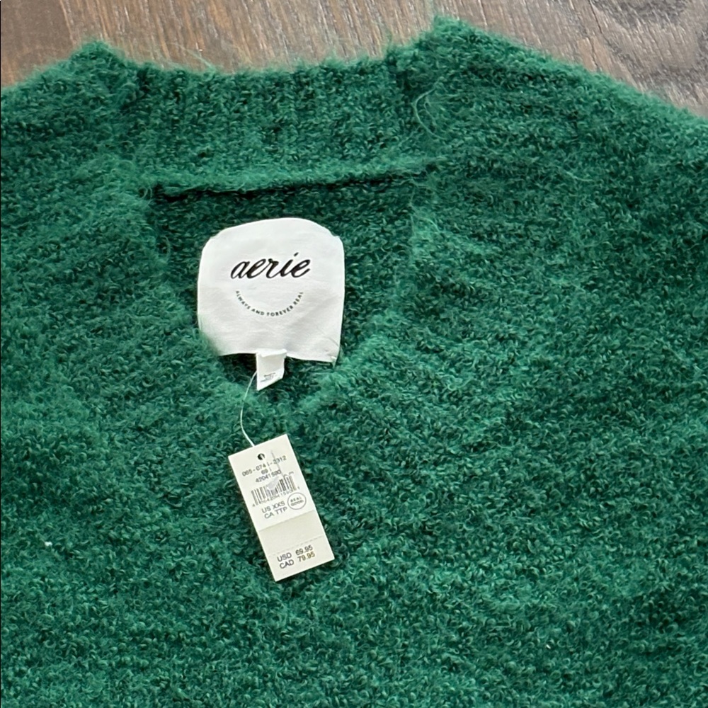 Aerie Green v Neck Pullover Sweater. XXS OVERSIZED NWT - Picture 3 of 6